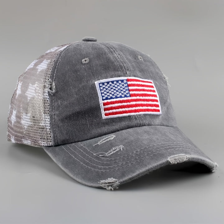 Gorra de Béisbol Unisex con Bandera Americana - Visor de Malla Estilosa y Sencilla, Sombrero de Ala Curvada para Deportes al Aire Libre y Fitness. Idea de Regalo Perfecta para Papá