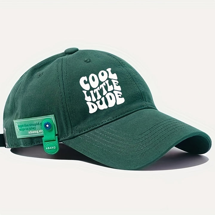 Gorra de béisbol negra con bordado 'COOL LITTLE DUDE' - Poliéster ligero, estilo casual, lavable a mano, tejido no elástico, ideal para hombres y mujeres, ropa de diario | Gorra de estilo casual | Sombrero ligero
