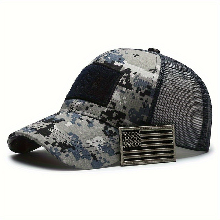 1 parche de bandera americana, gorra de béisbol tipo trucker con diseño camuflado