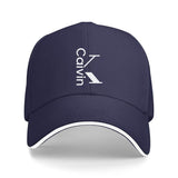 1 pieza de gorra de béisbol ajustable con texto blanco de Calvin y líneas, gorra de camionero unisex