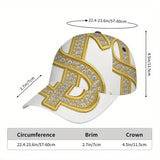 1 gorra de béisbol ajustable con diseño de símbolo de dólar brillante en 2D - Snapback de poliéster con diseño completo, ideal para deportes, moda urbana y carreras al aire libre, Ropa Casual,Accesorio de Festival,Pieza Destacada,Ajuste Cómodo,Material Tr