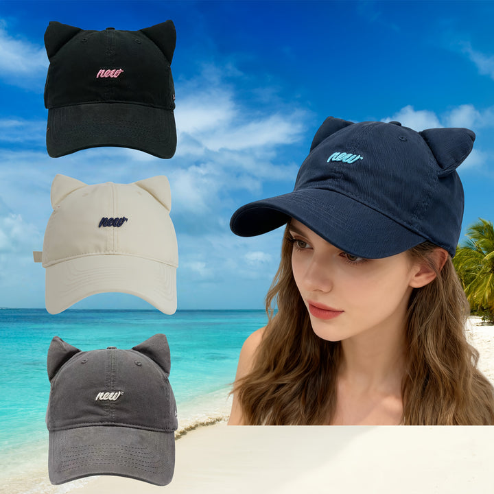 1pc Gorra de Béisbol con Orejas de Gato, Moda Urbana Hip Hop, Ajustable con Cierre, Gorra con Visera para Cola de Caballo