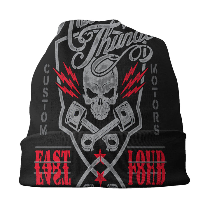 1 sombrero sin ala de temática motera - Gorro holgado con estampados audaces de calaveras y moto, textil suave para hombres y mujeres, casual e ideal diario, lavable a mano (/Rojo/Gris) – Accesorio en estilo rocker, Gorro de Punto, Sombreros, Gorros de In