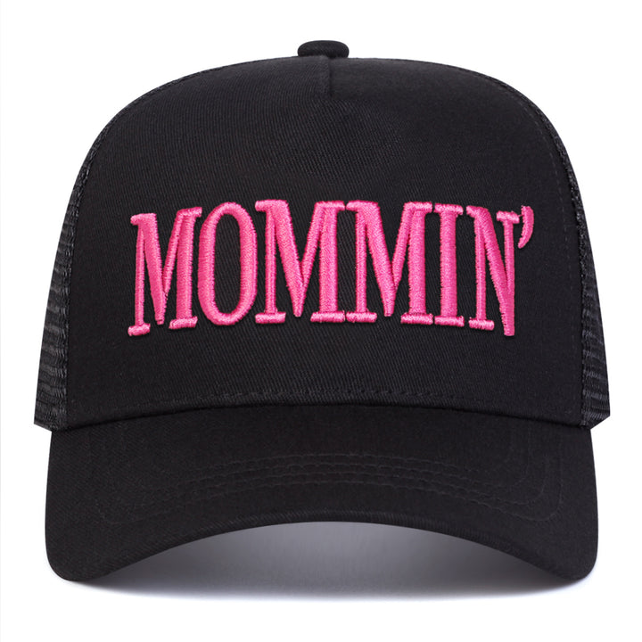 1-Pack Gorra de Béisbol Bordada para Mujer MOMMIN' con Panel Trasero de Malla, Cierre Ajustable Snapback, Diseño Transpirable UPF para Viajes al Aire Libre, Playa y Uso Casual - con Letras Rosadas, Accesorios Exteriores, Sombrero Duradero