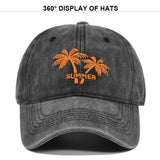 Gorra de béisbol bordada con diseño de palmera de coco - Sombrero de sol retro lavado y envejecido con visera curva, tejido transpirable no tejido, ajuste elástico para fútbol, Mardi Gras