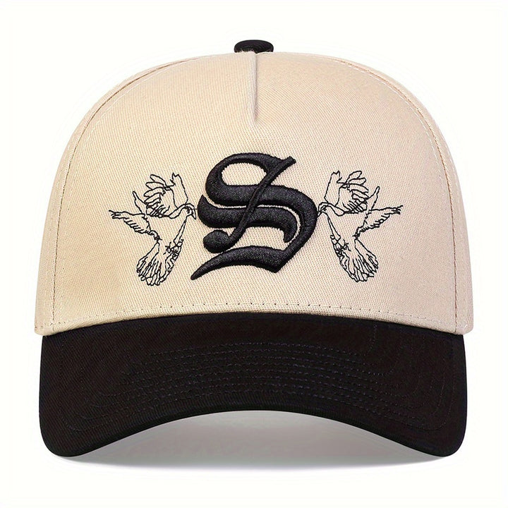 Gorra de Béisbol Ajustable para Mujer con Diseño Floral y Letra S, Gorro Transpirable de 5 Paneles para Primavera/Otoño, Playa o Fiestas - Beige//Verde, Accesorio Casual y Estiloso, Duradero