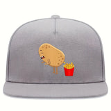 1 Gorra Ajustable de Béisbol con Estampado Divertido de Papa y Papas Fritas - Visera Plana Roja con Ribete Blanco, Estilo Streetwear Moderno para Hombres, Deportes al Aire Libre y Eventos Temáticos (Correa Ajustable)