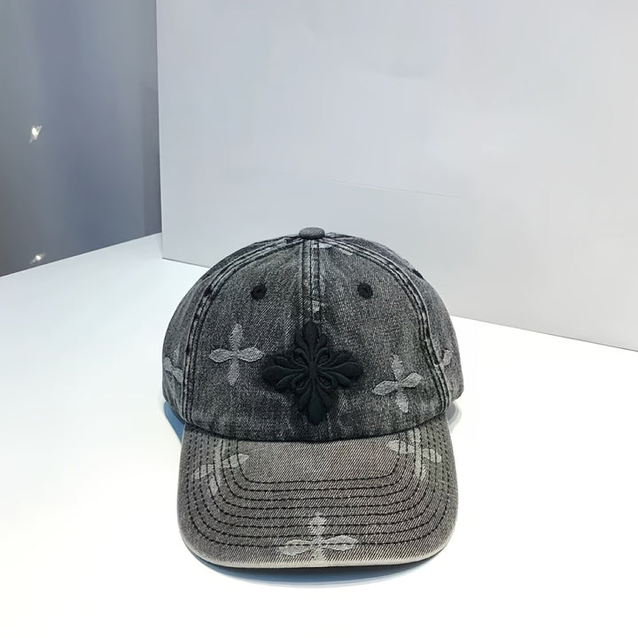 Gorra de Béisbol Bordada con Cruz y Letras para Mujer, Denim Lavado de Alta Gama con Correa Ajustable, Ideal para Streetwear y Danza