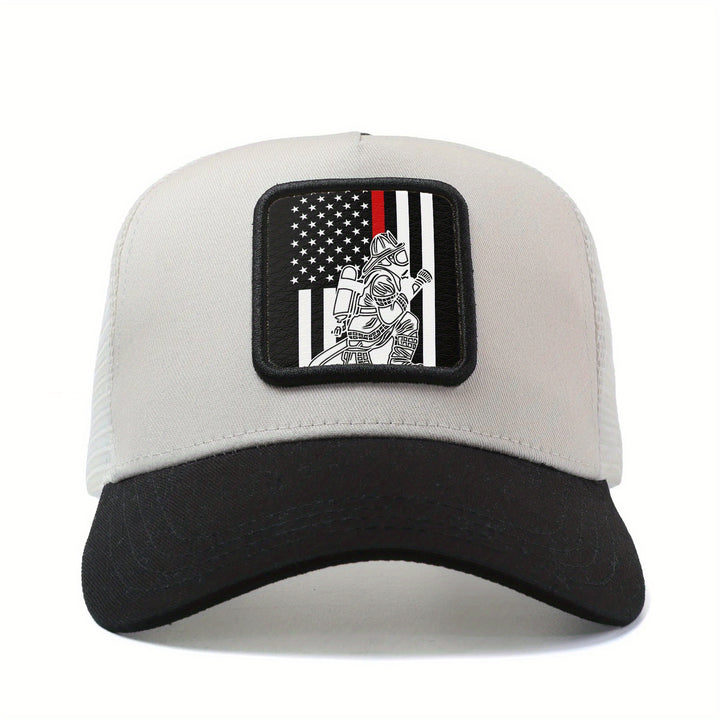 Gorra de béisbol unisex con malla trasera, bandera de EE. UU. y bomberos ajustable, gorra trucker estilo hip hop anime, gorra transpirable para verano al aire libre