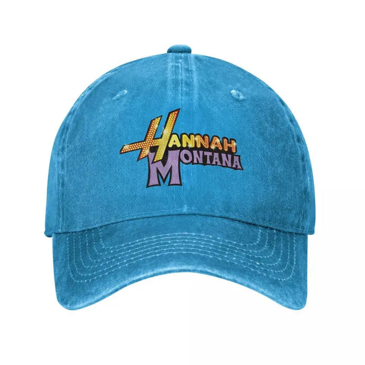 Gorra de béisbol desgastada con logo de Hannah Montana, 100% algodón, estilo deportivo, ligera con estiramiento medio, recubrimiento de PVC, diseño tie dye ajustable para entrenamientos al aire libre, unisex