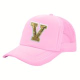 OKOIUM Gorra de Béisbol con Letras Brillantes para Niñas y Niños - 26 letras del alfabeto A-Z, Cierre Snapback Rosa Dorado Reluciente, Parte Trasera Transpirable en Malla, Tamaño Ajustable 4-10 años. Ideal como Sombrero Casual Diario o Fiestas Escolares (