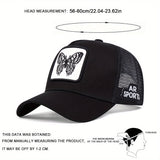 Gorra de Camionero Bordada con Mariposa para Hombre - Gorra de Béisbol Ajustable para Protección Solar al Aire Libre, Malla Ligera y Transpirable en la Parte Posterior, Diseño Elegante de Animales en Naranja, Negro/Blanco o Amarillo, Ideal para Viajes, Va