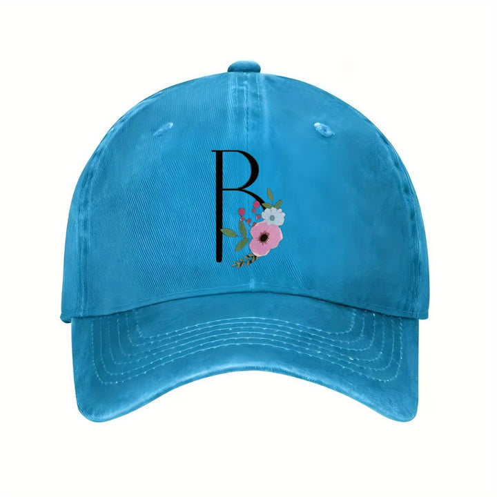 Gorra de Béisbol Unisex con Estampado Floral en Letras R - y Rosa, Visera Curva Transpirable para Hombre & Mujer. Diseño Moderno e casual Ideal Para Uso Diario, Gimnasio o Deportes. Ajuste Estructurado Fácil Cuidado. ¡Versatilidad Total!
