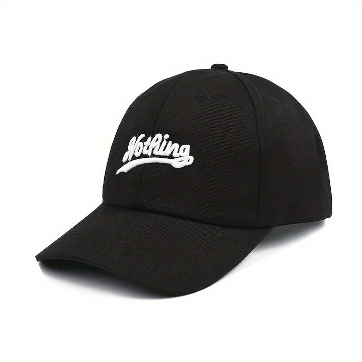 Gorra de béisbol de poliéster unisex con bordado de alfabeto, estilo casual, ligeramente elástica, liviana, lavable en máquina - 1pc