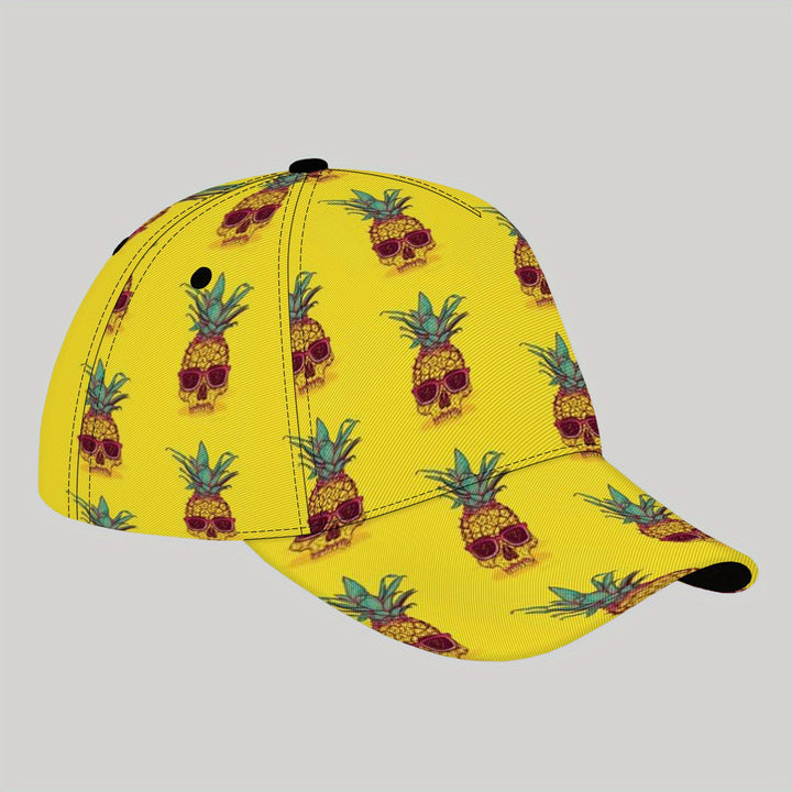 Gorra de Béisbol Ligera para Hombres CUTEHSJ - Estampado de Piña Amarillo Vibrante con Calavera y Diseño Tropikal, Cierre Ajustable con Hebilla para la Playa, Pesca, Actividades al Aire Libre y Vacaciones, Accesorio Divertido