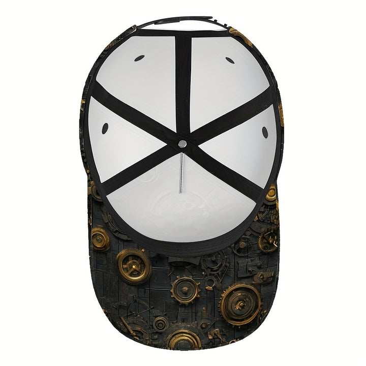 1 gorra de béisbol con estampado de engranajes y engranajes Steampunk - Gorra ajustable y ligera de poliéster con diseño mecánico intrincado, ideal para uso casual, perfecta para vacaciones, gorra casual | Estilo Steampunk | Gorra ligera