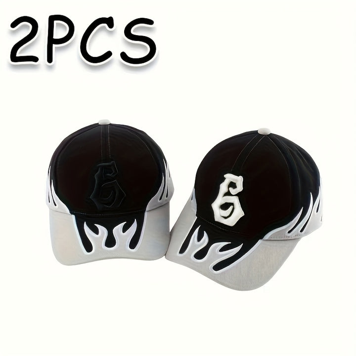 Juego de 1/2 Gorras de Béisbol Esenciales para Hombres y Mujeres - Letra Única, Elemento de Llama, Estilo Clásico, Ajustables, Adecuadas para Senderismo al Aire Libre, Camping, Escalada, Jugar al Balón, Actuaciones en la Calle, Eventos de Halloween, etc