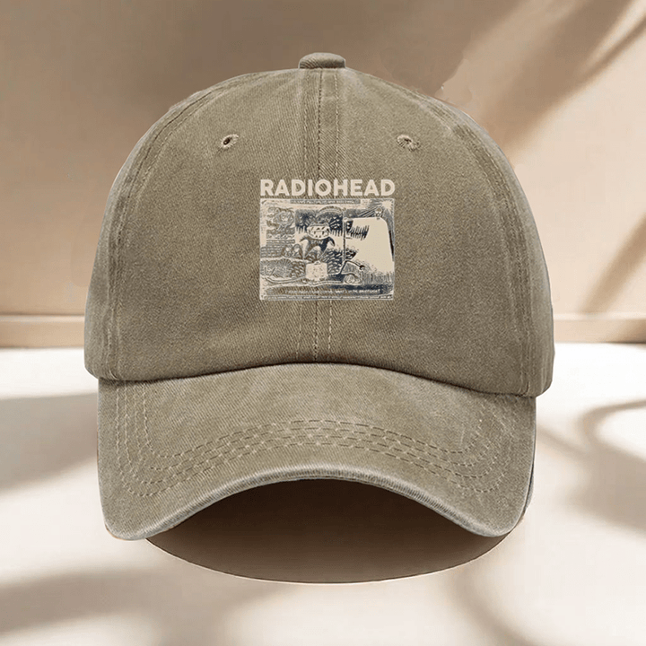 Gorra de béisbol lavada con estampado de RADIOHEAD para hombres y mujeres, ajustable, informal y versátil, ligera y cómoda, esencial para actividades al aire libre, que muestra encanto de personalidad.