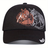 1pc Gorra de Béisbol Ajustable y Transpirable con Patrón de Caballo para Deportes al Aire Libre, Bordado, Viajes de Primavera y Otoño, Fiesta en la Playa
