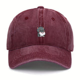 1 pieza de gorra de béisbol bordada con dibujos animados de gatitos grises y blancos, ajustable, ligera, transpirable, para todas las estaciones, poliéster, 100g/m², con instrucciones de cuidado de lavado a mano.