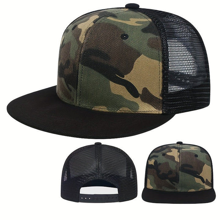 Gorra Unisex de Basquetbol con Diseño Camuflaje, Panel Trasero de Malla y Visera Negra, Cierre Ajustable tipo Snapback, Ligero 100% Acrílico para Uso al Aire Libre, Casual y en Fiestas