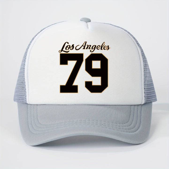 1 Gorra de Malla Estampada Los Ángeles 79 para Todas las Estaciones, Sombrero de Béisbol Unisex Transpirable Ajustable con Visera Curva para Golf y Moda Veraniega para Mujeres, Gorra de Camionero Y2K para Parejas, Gorra de Papá
