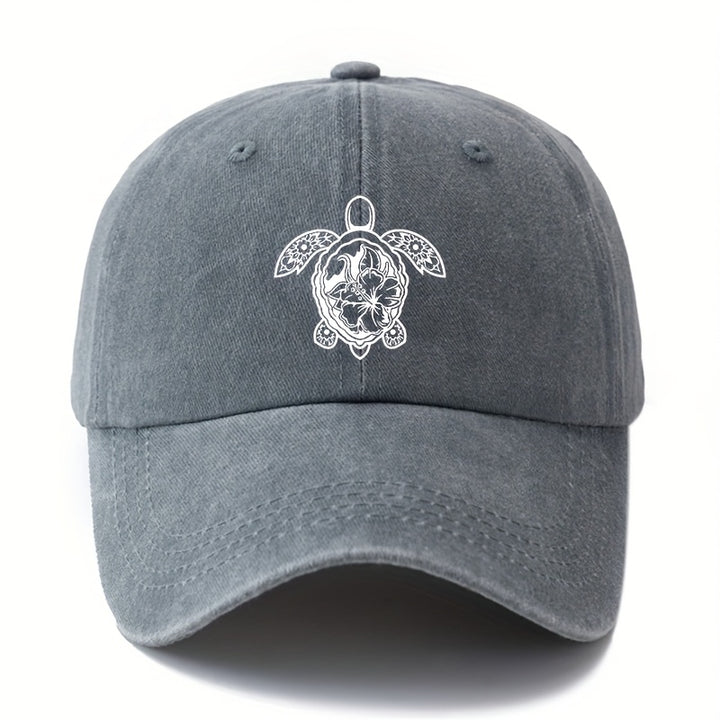 Gorra de béisbol de impresión de moda Tortuga, estilo clásico retro lavado con visera curva, accesorio casual de vacaciones al aire libre, gorra de conductor de camión