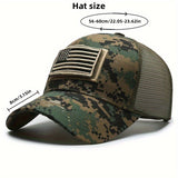 Gorra de béisbol táctica para hombre con parche de bandera americana impresa, transpirable, secado rápido, parte trasera de malla y ajuste adaptable para actividades al aire libre como pesca, senderismo y viajes