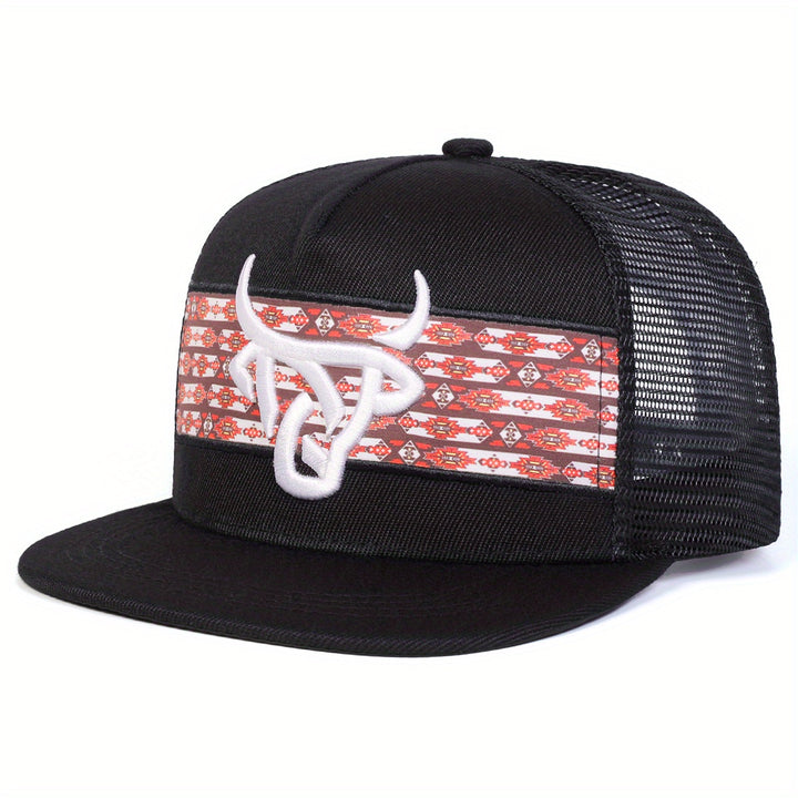 Gorra de béisbol ajustable para hombre con diseño de cabeza de toro blanco y diseño de cuerda trenzada, poliéster ligero, ideal para actividades al aire libre en primavera y otoño, viajes, vacaciones en la playa y uso casual, sombrero de vaquero.