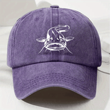 Gorra de Béisbol Blanca con Estampado de Pescado Desgastada, Visera Curva Casual y Suave, Tamaño Ajustable para Exteriores, Gorra Duckbill a la Moda