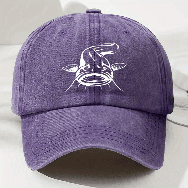 Gorra de Béisbol Blanca con Estampado de Pescado Desgastada, Visera Curva Casual y Suave, Tamaño Ajustable para Exteriores, Gorra Duckbill a la Moda