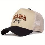 1 Gorra de Béisbol MAMA Gang para Hombre, Gorra de Malla Ajustable de Cinco Paneles para Exteriores, Casual, Primavera, Otoño, Viajes, Vacaciones en la Playa, Accesorios de Cabeza de Otoño,Moda de Primavera,Estilo Streetwear,Diseño a la Moda,Malla Transpi