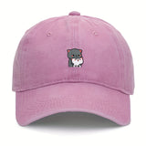 1 pieza de gorra de béisbol bordada con dibujos animados de gatitos grises y blancos, ajustable, ligera, transpirable, para todas las estaciones, poliéster, 100g/m², con instrucciones de cuidado de lavado a mano.