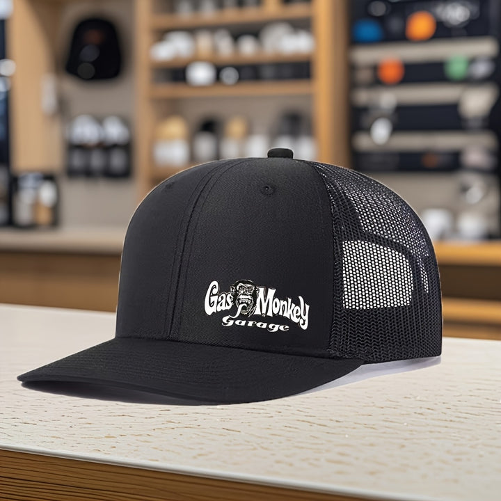 Gorra de béisbol unisex con estampado de gorila de dibujos animados de MAKEFGE - Espalda de malla transpirable ajustable, diseño de contraste negro y blanco, gorra deportiva de verano para hombres y mujeres, poliéster duradero, ropa casual para fiestas, g