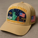 Gorra Snapback con Estatua de la Libertad y Bandera del 250º Aniversario - /Marrón con Letras Doradas, Sombrero Conmemorativo 1776-2026, Ligero y Ajustado para el 4 de Julio, Fiestas y Eventos Históricos (Coleccionable de Apariencia Oficial)