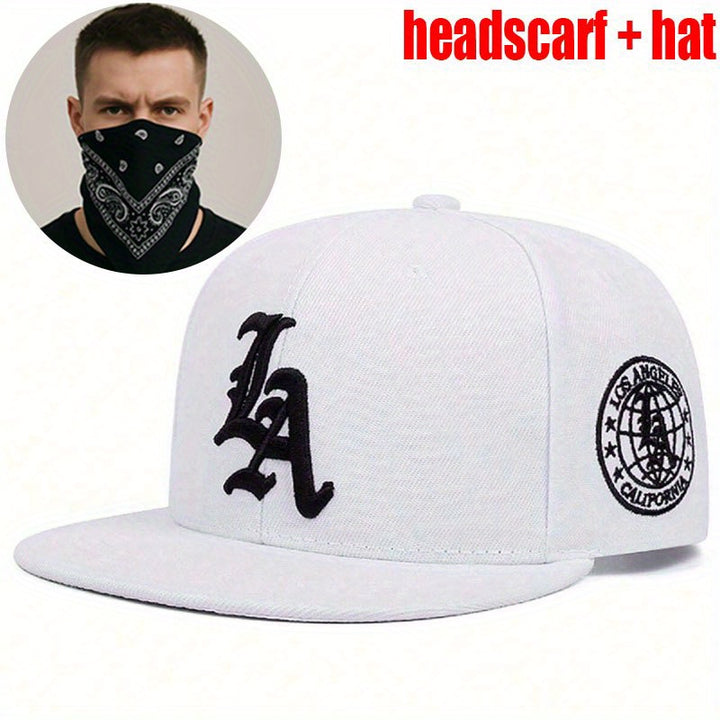 Set de Dos Gorras Hip Hop Bordadas LA con Pañuelos, Gorras Unisex Ajustables Estilo Urbano, Gorra para Hombre, Nueva Gorra Original, Gorra Plana