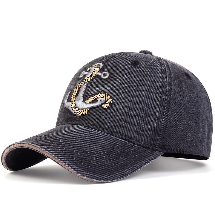Gorra de béisbol casual para hombre con diseño de ancla pirata, lavada, 100% poliéster, ajustable, ligera, protección solar para exteriores, con estampado geométrico, tela con ligero estiramiento, ideal para viajes, playa y fiestas