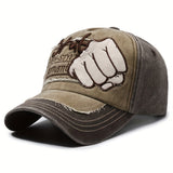 Gorra de béisbol retro lavada con gráfico de puño - Ligera, ajustable con cierre a presión, transpirable, gorra unisex de streetwear para hombres y mujeres, perfecta para exteriores, casual y celebraciones de Año Nuevo