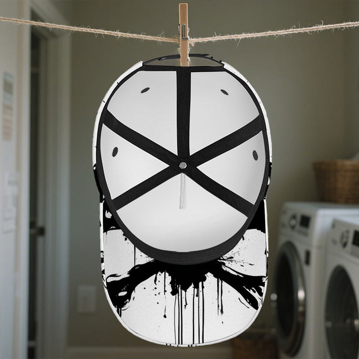 1 pieza Gorra Snapback Ajustable con Estampado de Calavera y Huesos Cruzados en Tinta Goteante 2D - Diseño Vibrante de Cuerpo Completo, Unisex para Streetwear, Deportes, Exteriores, Halloween, Navidad, Acción de Gracias - Gorra Gráfica con Icono Icónico d