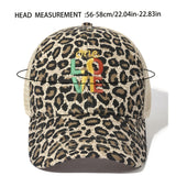1 gorra de béisbol con protección solar, diseño de leopardo y bordado ONE LOVE, ajustable, 100% poliéster, lavado a mano o en seco, ideal para actividades al aire libre y vacaciones