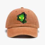 1pc Gorra de Béisbol con Temática Alienígena ATHACER - Retro Lavado Negro, Sombrero de Sol Desgastado con Gráfico de Alien Verde, Ajuste Ajustable, Poliéster Ligero, Ideal para Halloween y Moda al Aire Libre para Hombres y Mujeres, Accesorio para la Cabez