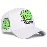 Gorra de béisbol ajustable para mujer - Estilo negro con 'BILLS FIGHT' y grafiti rosa, protección solar, poliéster transpirable, ideal para actividades al aire libre en primavera y otoño, viajes, vacaciones en la playa.