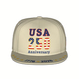 Gorra Snapback de Hombres y Mujeres - 250º Aniversario de EE. UU. 1776-2026 - Bandera Americana Ajustable con 50 Estrellas y 13 Rayas, Gorra Ligera y Transpirable de Visera Plana para el 4 de Julio, Día de la Independencia, Actividades al Aire Libre - Reg