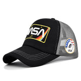 Gorra de béisbol para hombre con temática de NASA, bandera y logo de NASA - Parte trasera de malla transpirable, cierre snapback ligero, comodidad para todas las estaciones, sombrero para el sol con visera curva para exteriores, deportes y uso casual - Di