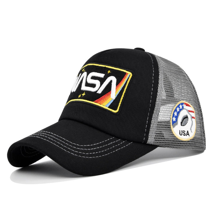 Gorra de béisbol para hombre con temática de NASA, bandera y logo de NASA - Parte trasera de malla transpirable, cierre snapback ligero, comodidad para todas las estaciones, sombrero para el sol con visera curva para exteriores, deportes y uso casual - Di