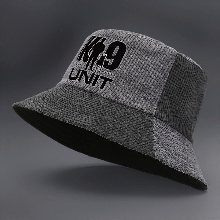 Gorro de Pana para Todas las Estaciones con Logo de Cachorro K9 y Texto K9 UNIT - Cierre Ajustable con Broche, Plegable para Exteriores y Uso Casual - Pana Verde Oliva/ (Lavable a Máquina)