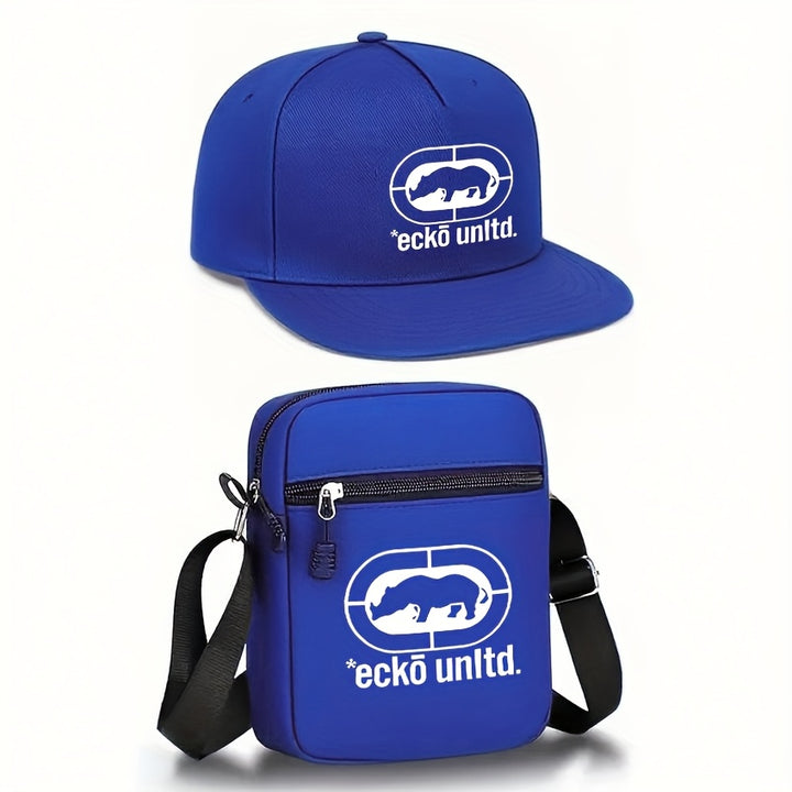 2 piezas, gorra de béisbol unisex con bordado 'ECKO' y ala curva, más riñonera, set de moda urbana para deportes al aire libre, gorra ajustable, regalo perfecto para ti o amigos