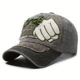 Gorra de béisbol retro lavada con gráfico de puño - Ligera, ajustable con cierre a presión, transpirable, gorra unisex de streetwear para hombres y mujeres, perfecta para exteriores, casual y celebraciones de Año Nuevo