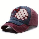 Gorra de béisbol retro lavada con gráfico de puño - Ligera, ajustable con cierre a presión, transpirable, gorra unisex de streetwear para hombres y mujeres, perfecta para exteriores, casual y celebraciones de Año Nuevo