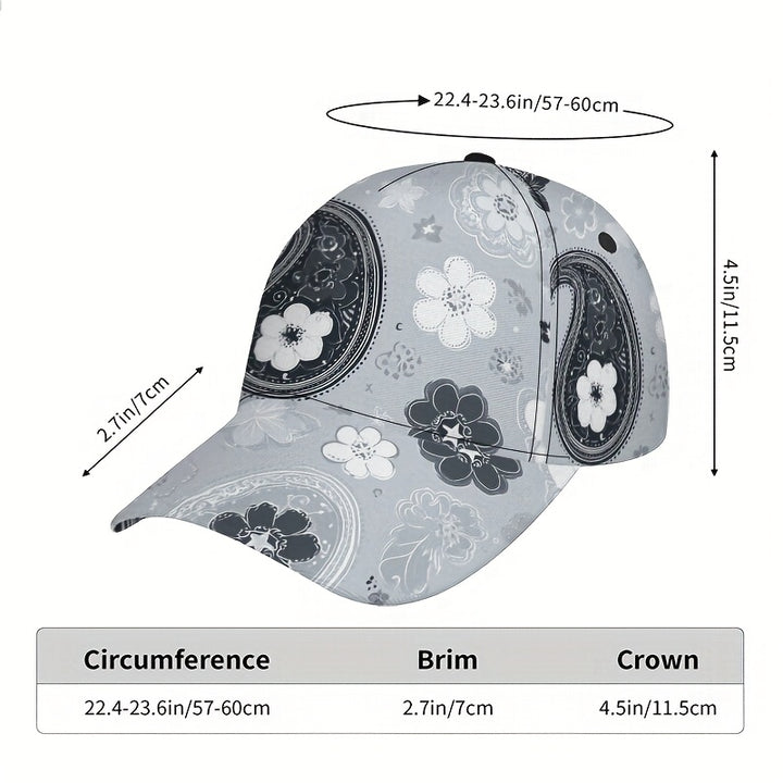 1pc Gorra Snapback de Poliéster Ligero con Estampado 2D de Paisley Floral Harmony - Diseño de Cuerpo Completo, Ideal para Deportes, Running y Estilo Casual Urbano
